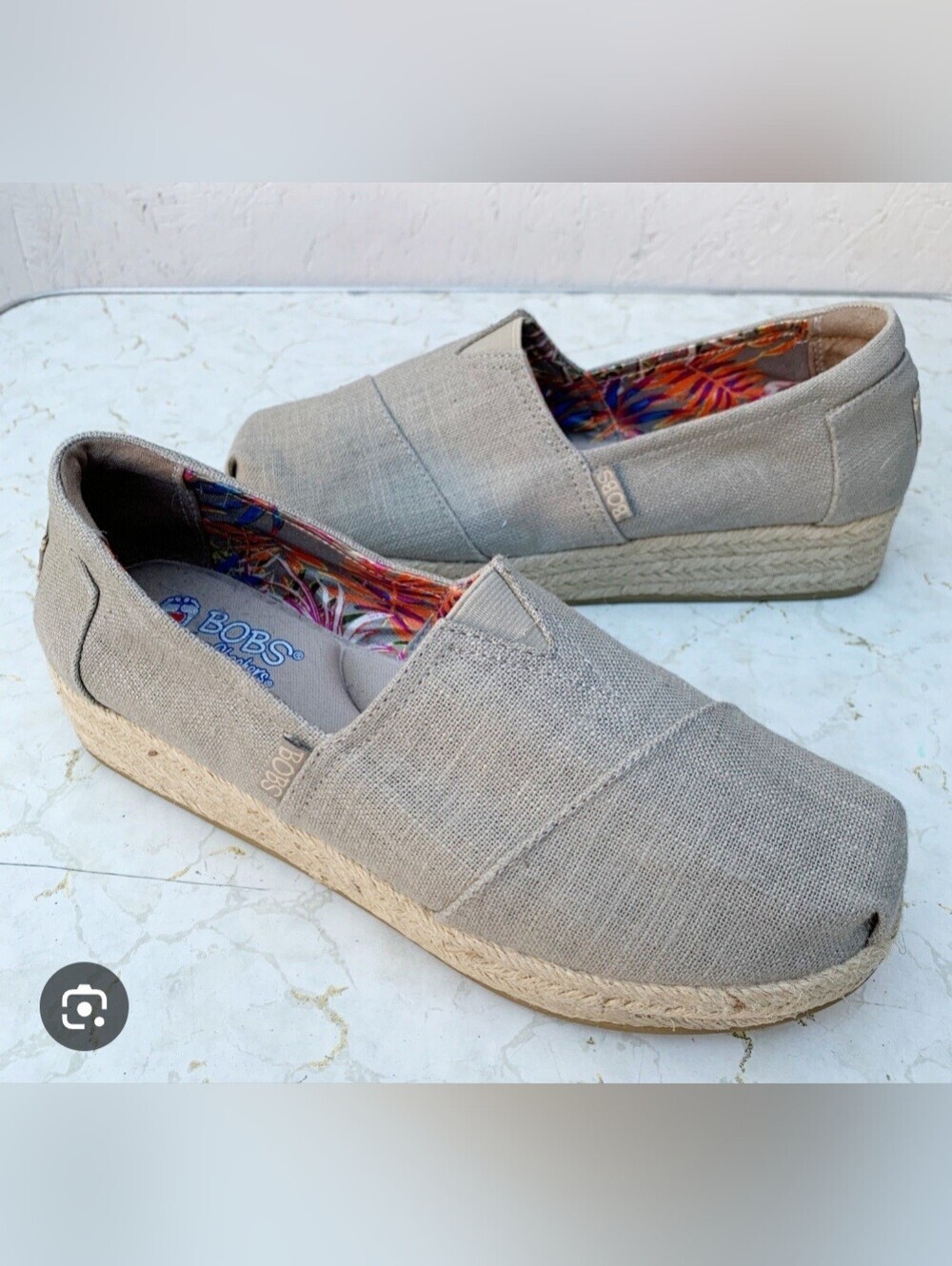 Bobs from Skechers Women's Taupe Espadrille Wedge Slip On Shoes Size 7.5